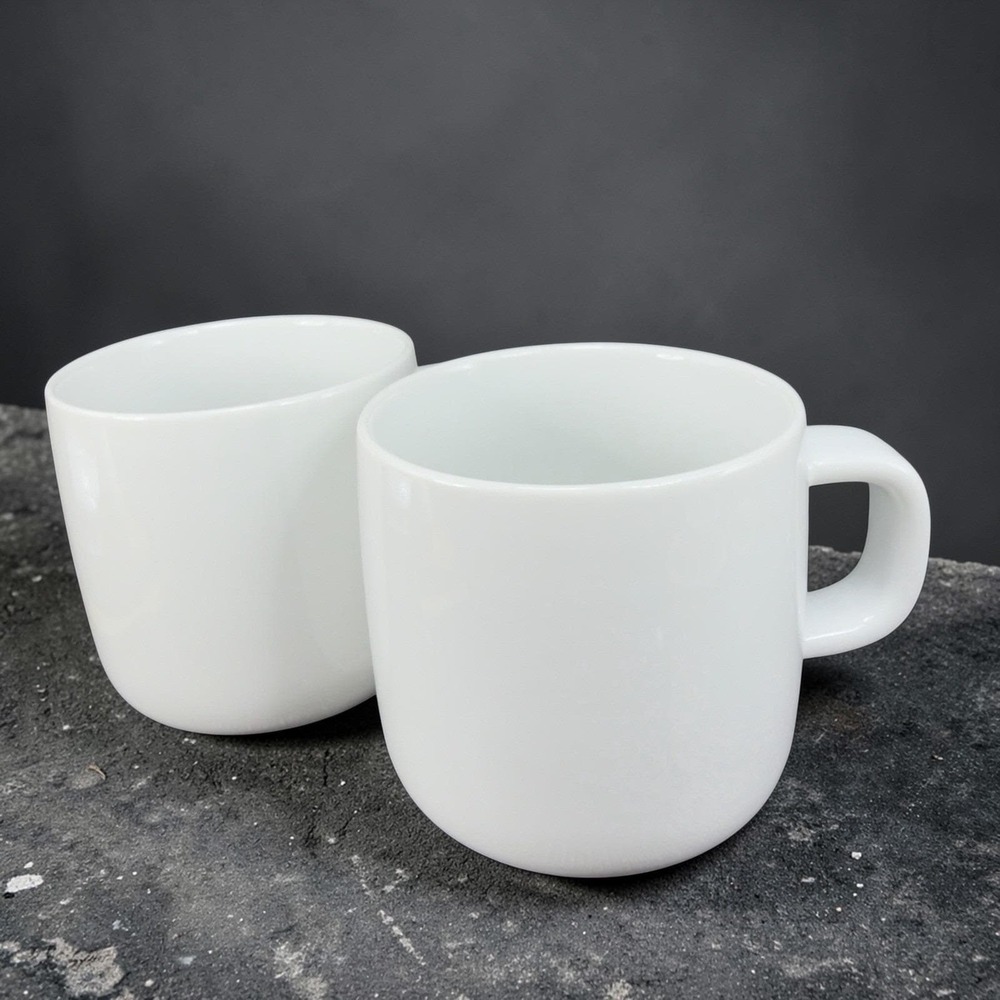 Crate And Barrel Aaron Probyn White Coffee Mugs Cups Set 2 Ceramic Contemporary‎